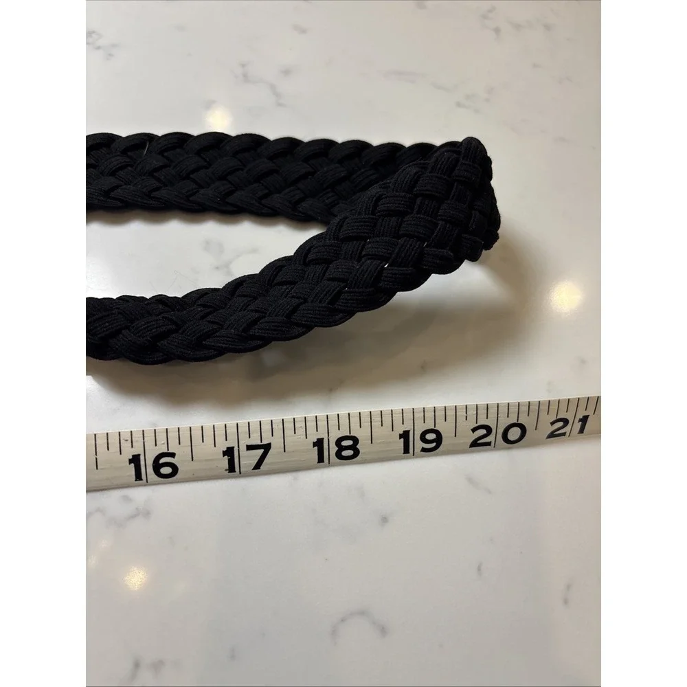 Chicos Southwest Boho Belt Turquoise Metal Round Buckle  Fabric Black Braided XL - Picture 5 of 7